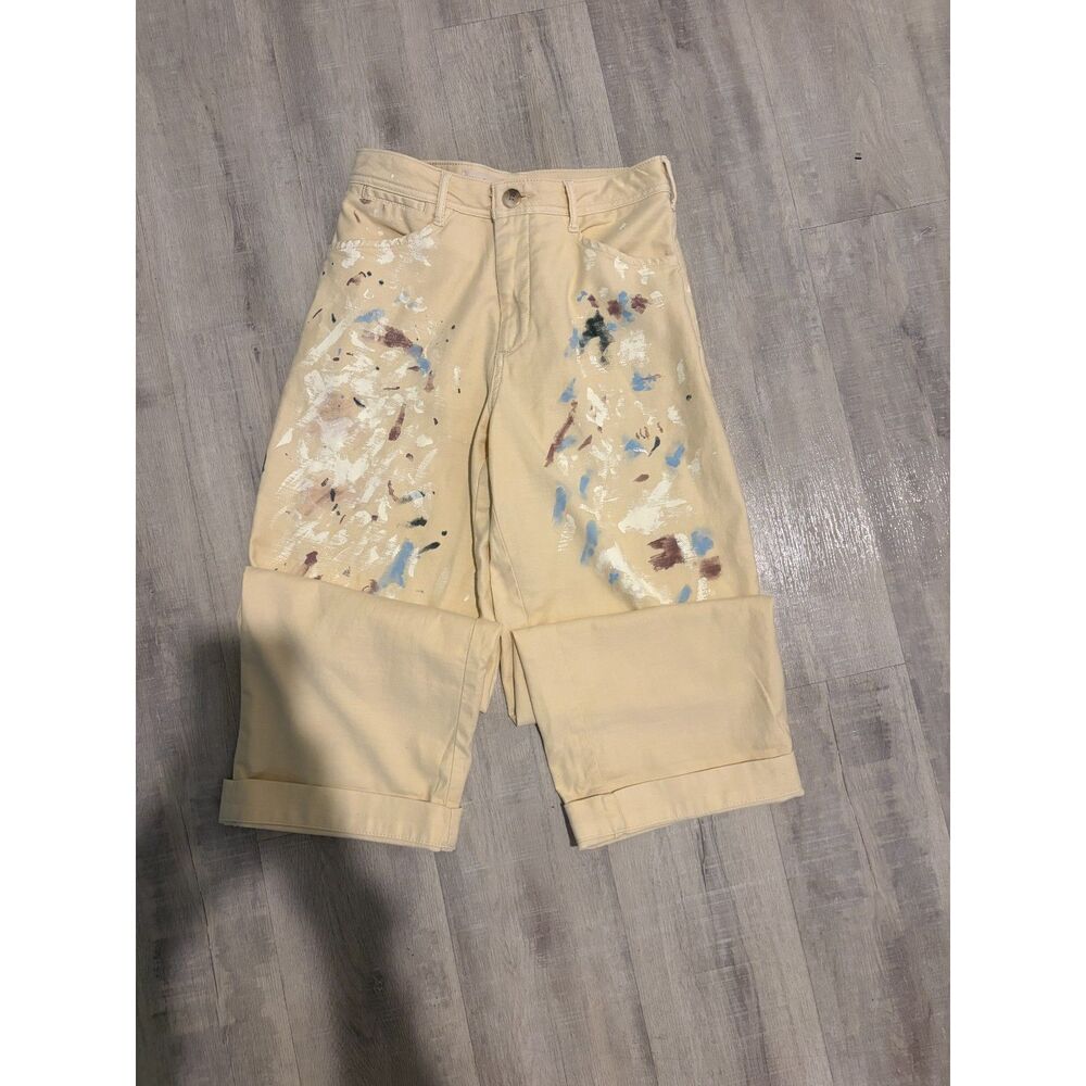 Pilcro Anthropologie Butter Yellow Paint Splatter Pants 25" Carpenter Slouchy